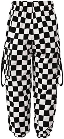 Aislor Kids Girls Plaid Print Cargo Jogger Pants