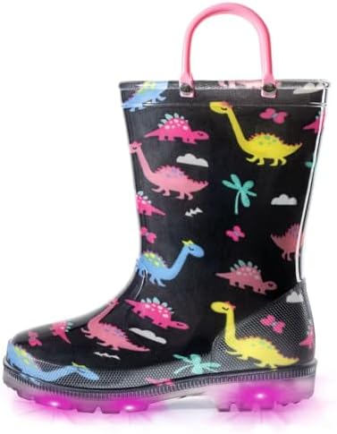 EUXTERPA Kids Waterproof Light Up Rain Boots with Glitter and Handles