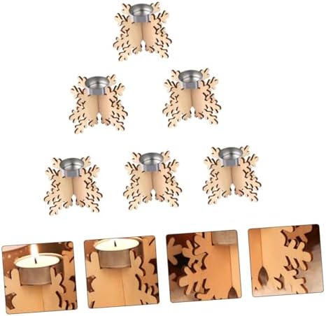 Elegant Christmas Snowflake Candle Holders 6 Pack Wood Decor