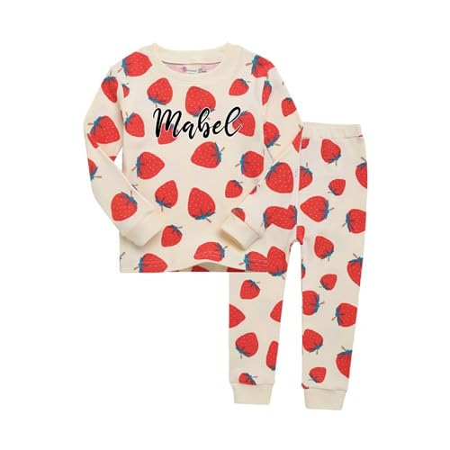 Personalized Baby Girls Pajama Set with Strawberry Print