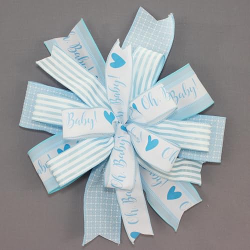 Oh Baby Boy Blue Wreath Bow - Made in USA