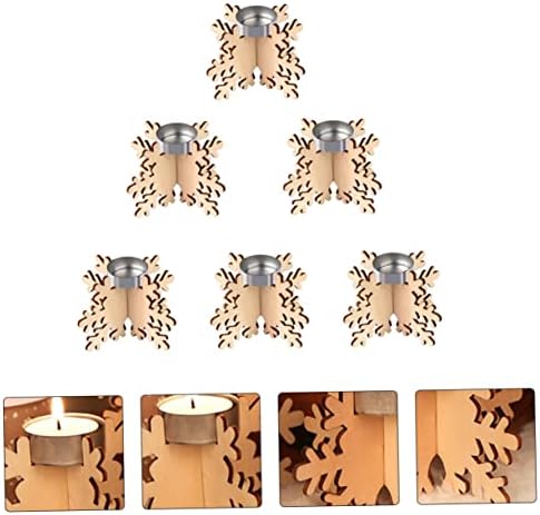 KICHOUSE Snowflake Wooden Candlestick Set for Christmas Decor
