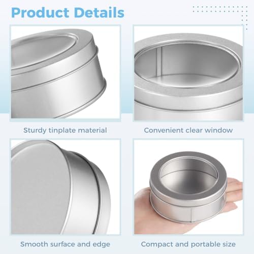 LUMINFLY 20-Piece Round Tin Cans 6-Ounce Silver Clear Lid