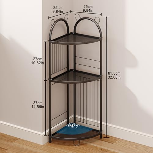 CICUFY Corner Shelf 3 Tier Metal Black