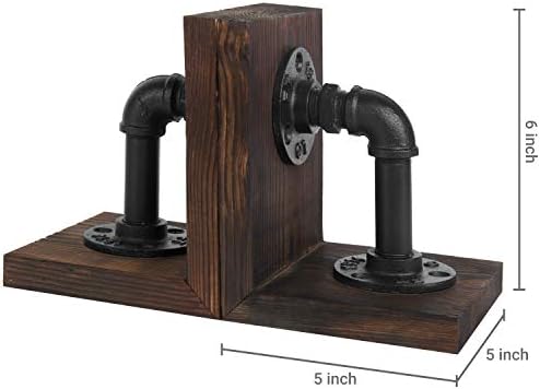 MyGift Dark Brown Bookends with Wood and Metal