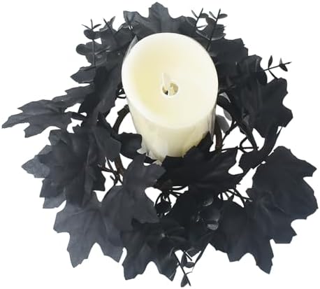 Halloween Candle Wreath with Black Maple Leaf Design