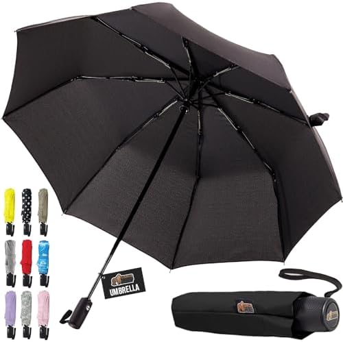 GORILLA GRIP Windproof Stick Umbrella - 8 Rib 42 Wide Black