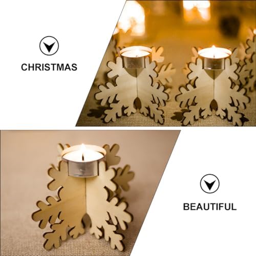 Snowflake Shape Wooden Candlestick Set 6pcs Christmas Decor