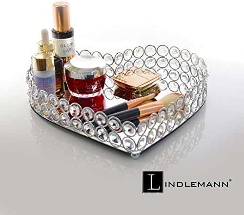 Heart Shaped Metal Crystal Vanity Tray with Mirror