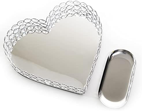 Heart Shaped Metal Crystal Vanity Tray with Mirror