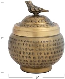Creative Co-Op Brass Finish Decorative Jar with Bird Top