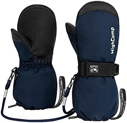 HIGHCAMP Kids Ski Mittens Waterproof Winter Gloves with Zipper and String