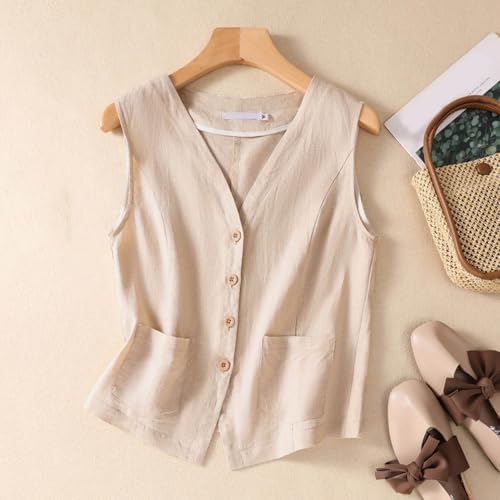 Womens Linen Shirts Summer Casual Loose Fit Button Down Blouse Tops