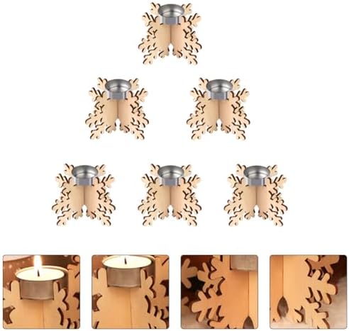 Snowflake Shape Wooden Candlestick Set 6pcs Christmas Decor