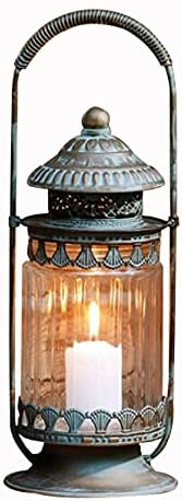 Retro Metal Candle Lantern with Glass Windows