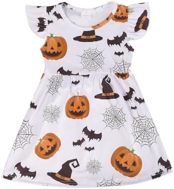 Toddler Girls Pumpkin Spider Ghost Print Dress 2-8Y