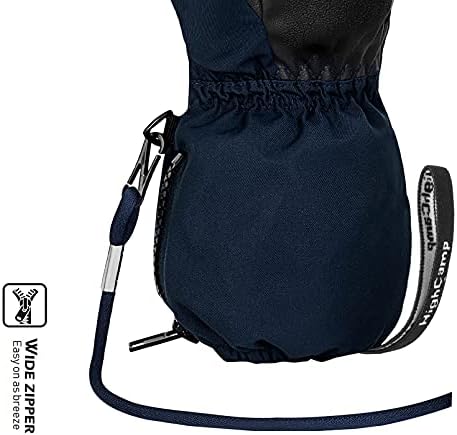 HIGHCAMP Kids Ski Mittens Waterproof Winter Gloves with Zipper and String