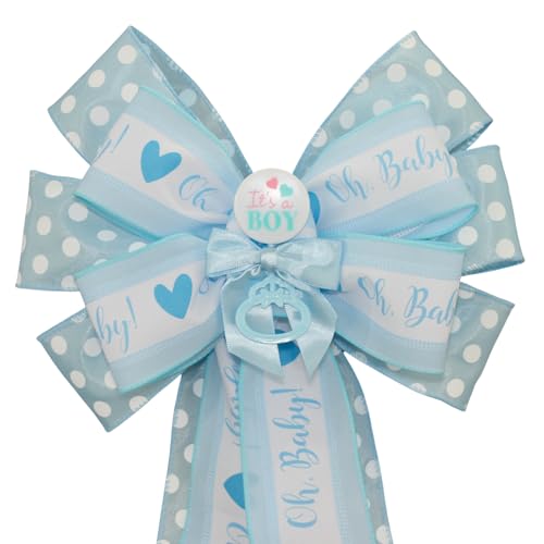 Its a Boy Blue Dot Rattle Baby Shower Bow
