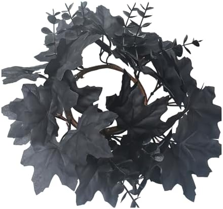 Halloween Candle Wreath with Black Maple Leaf Design