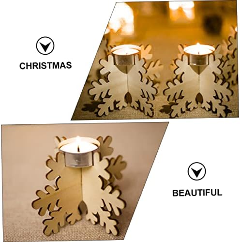 CHILDWEET Christmas Snowflake Candlestick 6 Pack Wooden Holder 1