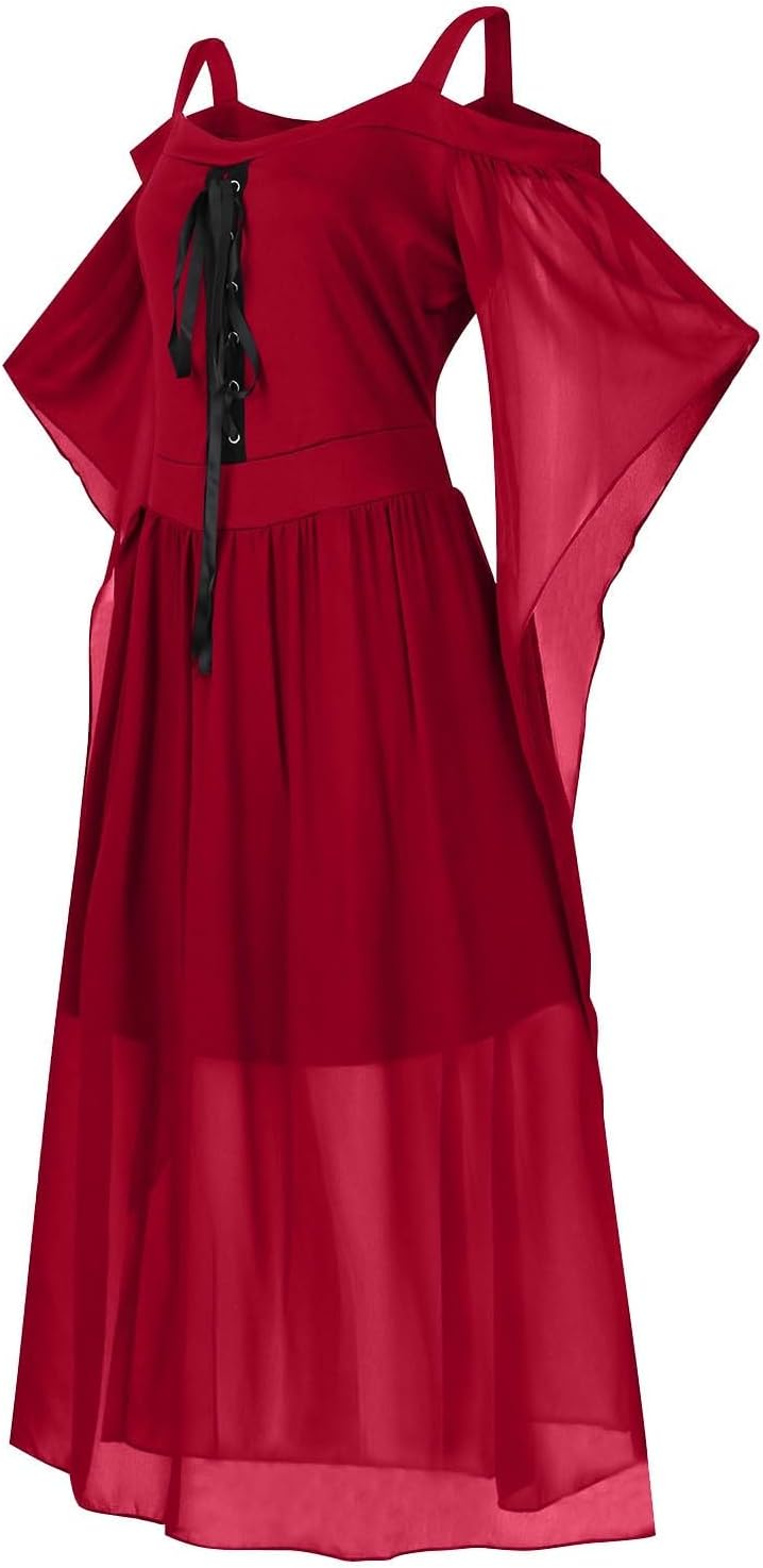 Gothic Halloween Dress for Women with High Waist and Off Shoulder Sleeve