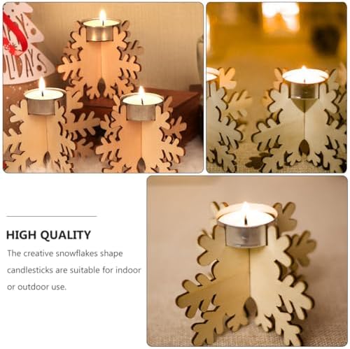 Snowflake Shape Wooden Candlestick Set 6pcs Christmas Decor