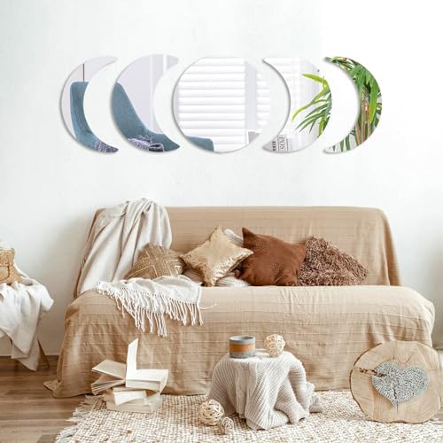 5 Pcs Moon Phase Acrylic Wall Mirror Stickers