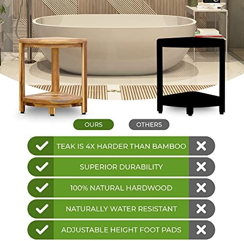 EcoDecors Teak Wood Corner Shower Stool with Shelf