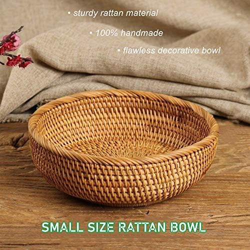 Amololo 8 Inch Round Rattan Fruit Basket with Deep Wall