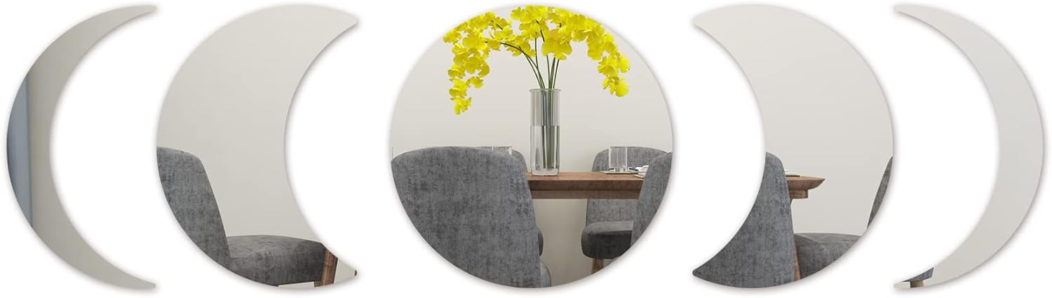 5 Pcs Moon Phase Acrylic Wall Mirror Stickers