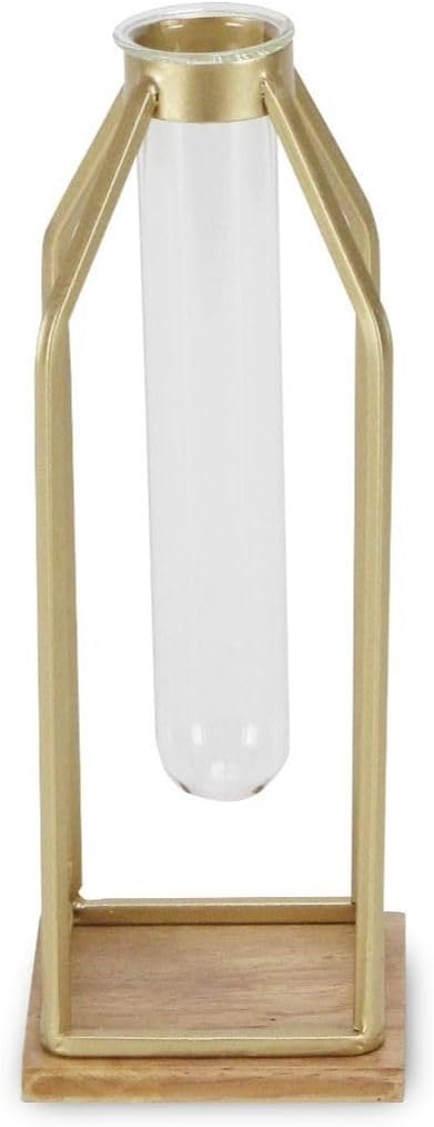 Contemporary Home Living Gold Brown Handmade Lantern with Glass Tube
