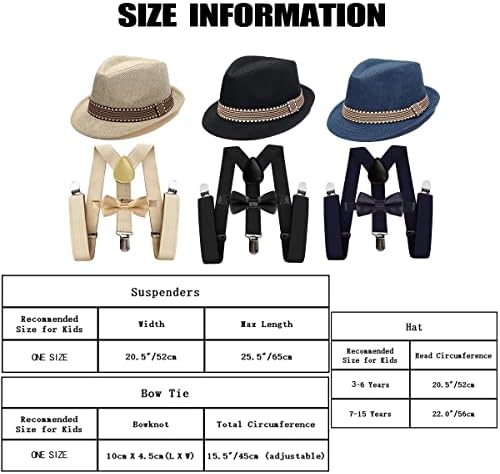 MYRISAM 1920s Themed Kids Fedora Hat Set with Suspenders and Bow Tie