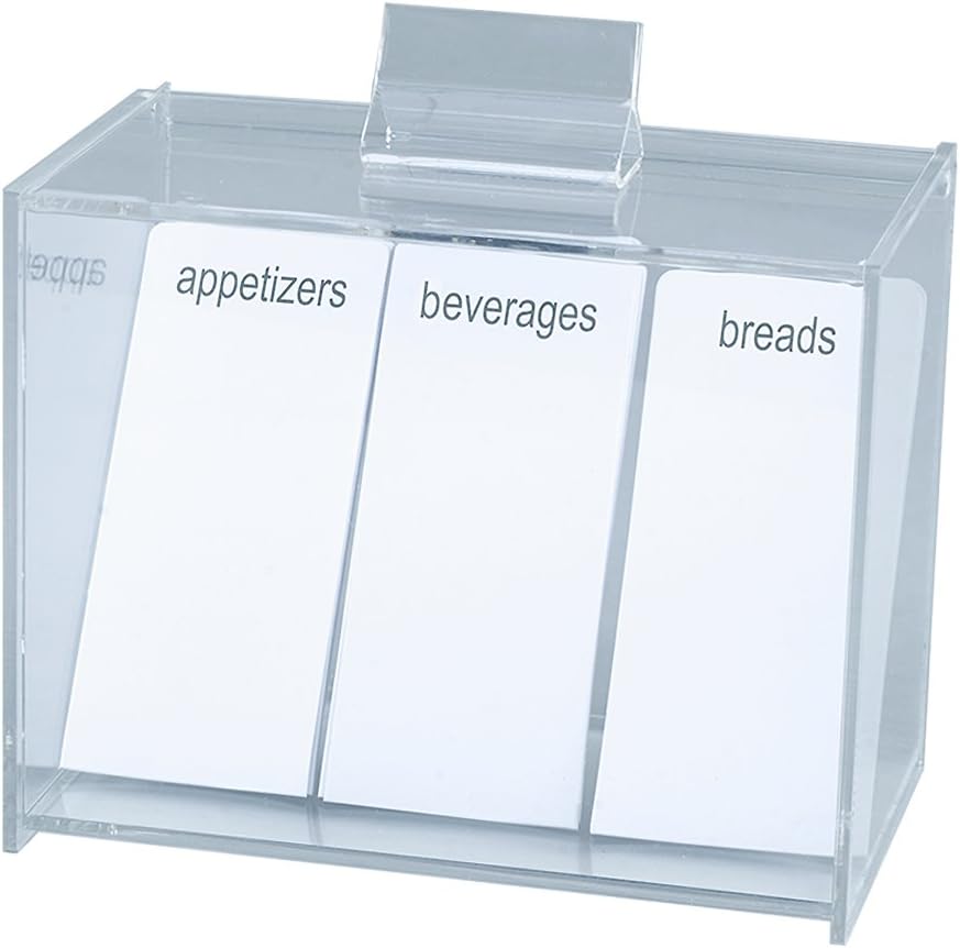 Meadowsweet Kitchens Recipe Card Organizer Box - Clear Acrylic with 12 Tab Dividers