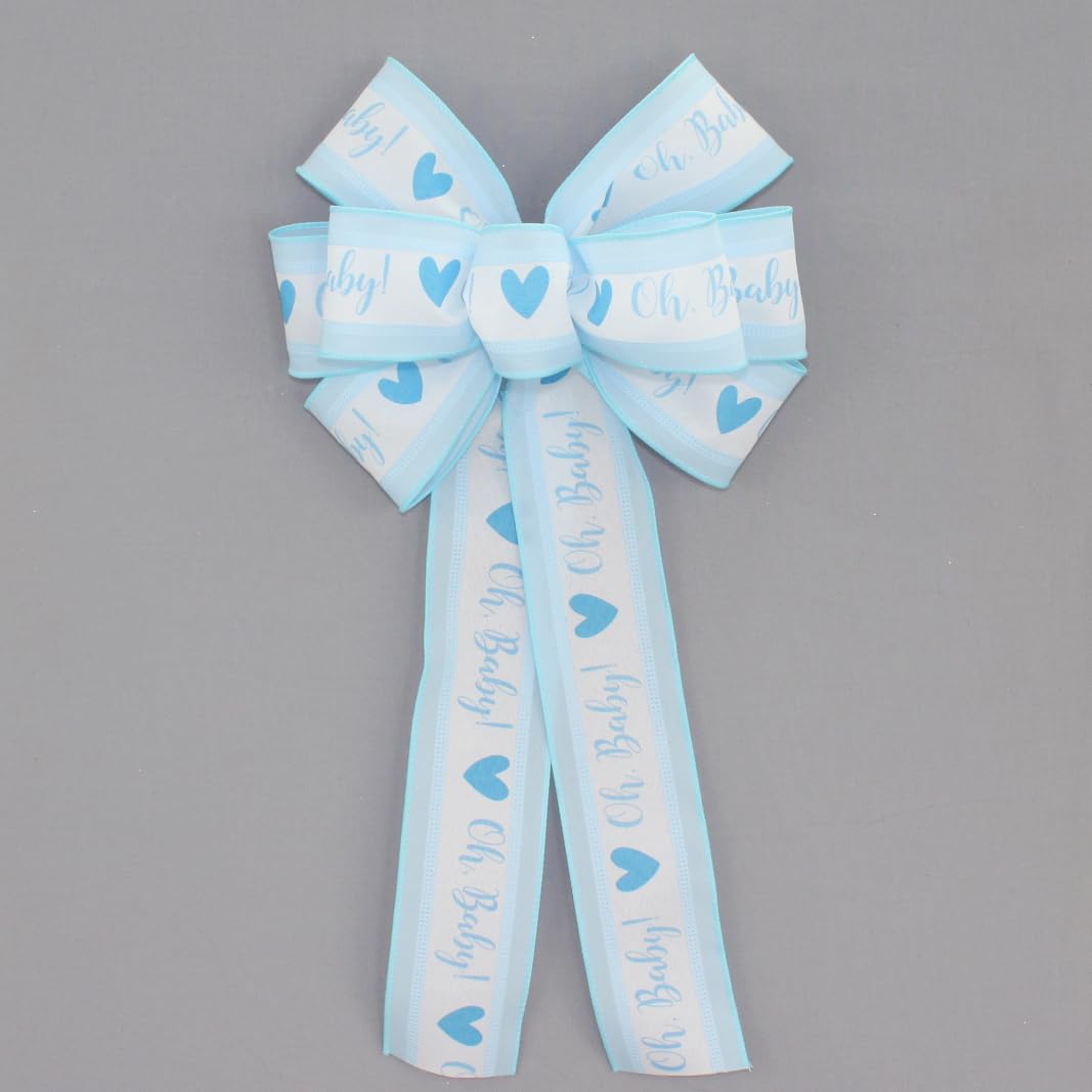 Oh Baby Boy Blue Bow Shower Wreath Decoration