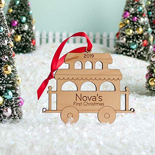 Train Ornament Caboose Personalized Babys First Christmas 2024 Wood