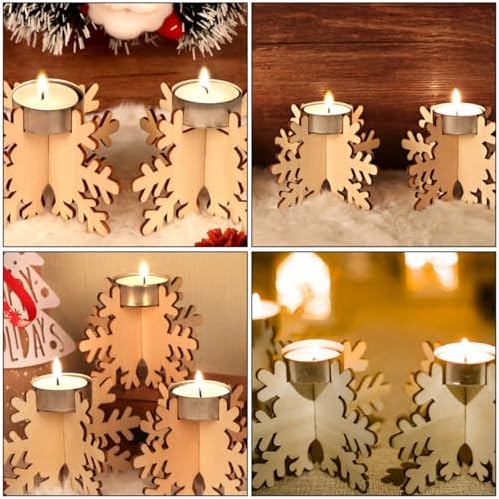 Snowflake Shape Wooden Candlestick Set 6pcs Christmas Decor