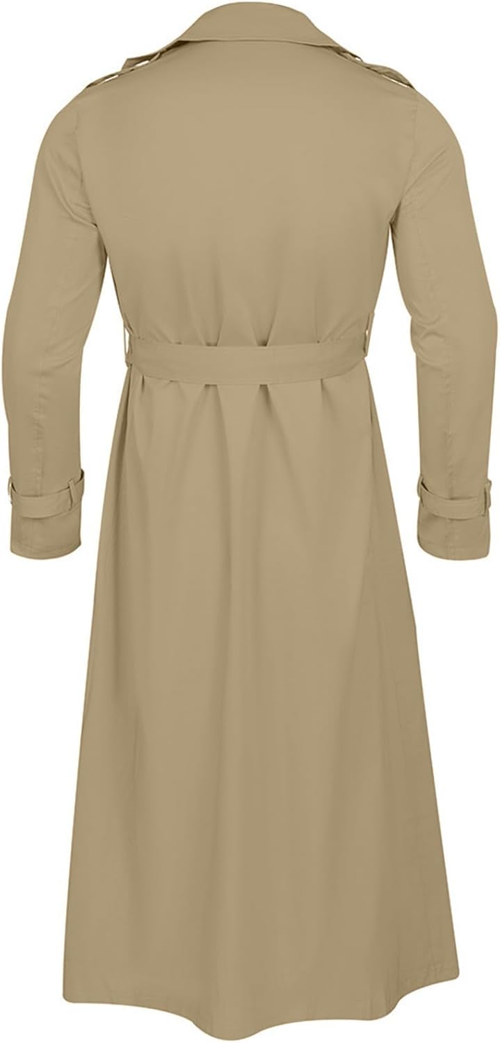 Mens Double Breasted Trench Coat Windbreaker with Belt