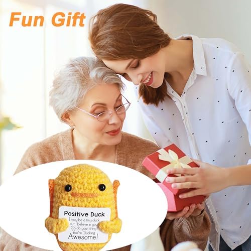 Emotional Support Positive Crochet Duck with Encouraging Card