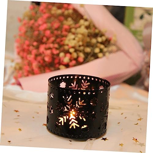 Retro Iron Snowflake Candle Holder Large Black
