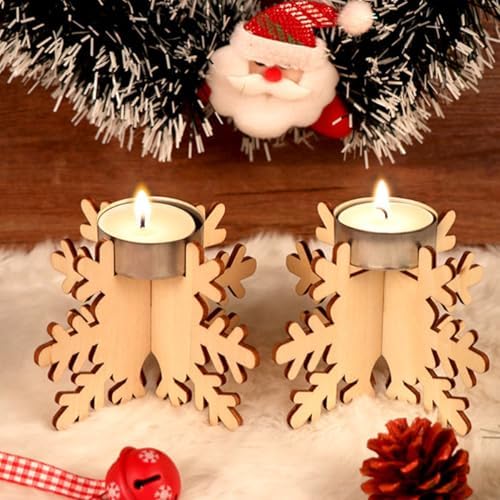 Snowflake Shape Wooden Candlestick Set 6pcs Christmas Decor