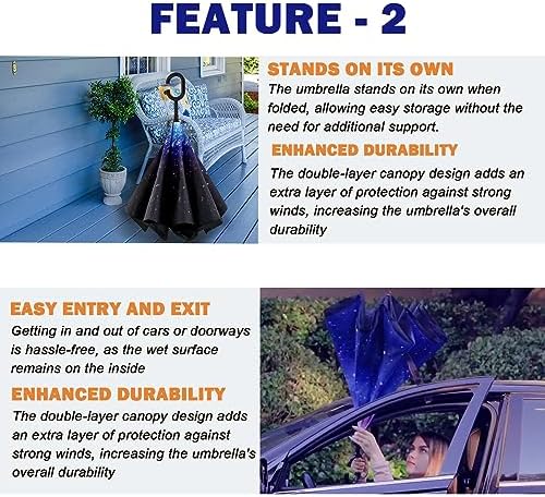 SIEPASA 49 Inch Reverse Stick Umbrella with Double Canopy