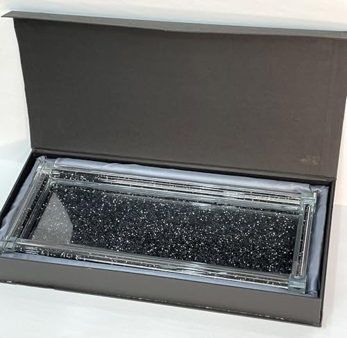 Stylish Home Organization Large Glass Tray with Crushed Diamond Design