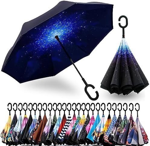SIEPASA 49 Inch Reverse Stick Umbrella with Double Canopy