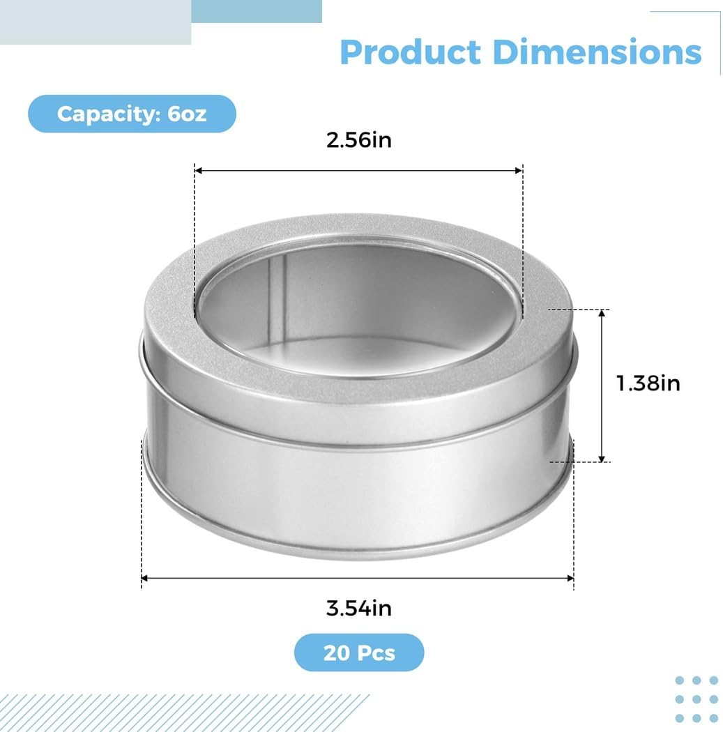 LUMINFLY 20-Piece Round Tin Cans 6-Ounce Silver Clear Lid