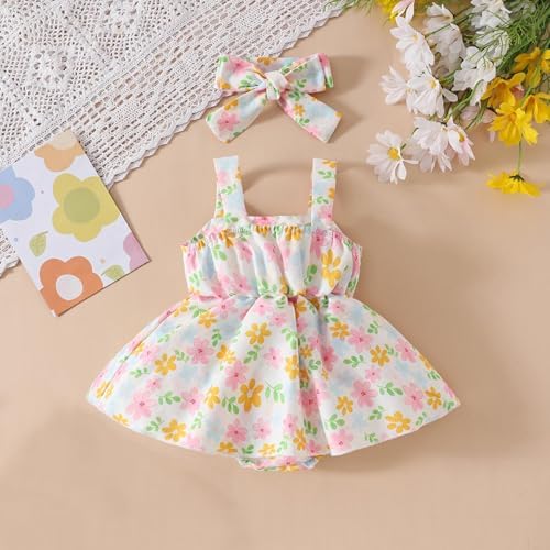 Newborn Baby Girls Cotton Romper with Headband Set 0-18M