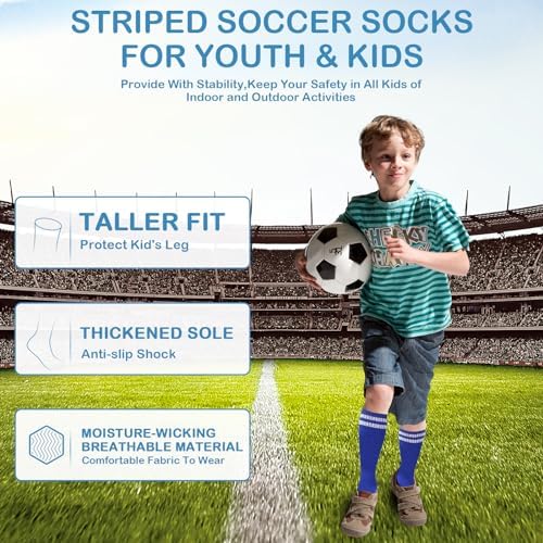 3 Pairs Kids Soccer Socks Striped Knee High