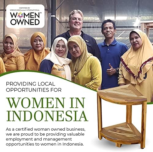 EcoDecors Teak Wood Corner Shower Stool with Shelf