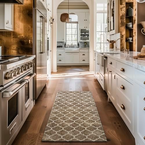 EVERGRACE Boho Trellis Faux Wool Runner Rug 2x6 Mocha Brown