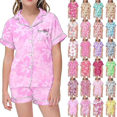 Kids Girls Flower Print Pajama Set with Shirts and Shorts