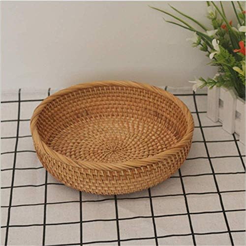 Amololo 8 Inch Round Rattan Fruit Basket with Deep Wall